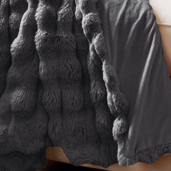 Pom Faux Fur Throw | Anthracite | King - 240cm (W) x 200cm (L) - The Bedding & Blankets Store