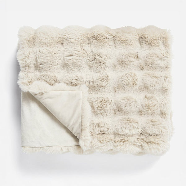 Pom Faux Fur Throw | Beige | King - 240cm (W) x 200cm (L) - The Bedding & Blankets Store
