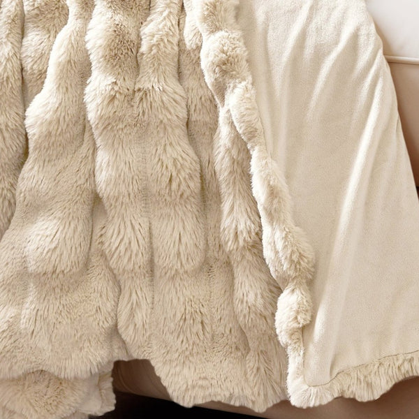 Pom Faux Fur Throw | Sand | King - 240cm (W) x 200cm (L) - The Bedding & Blankets Store