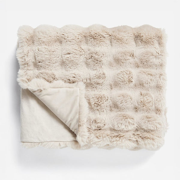 Pom Faux Fur Throw | Sand | King - 240cm (W) x 200cm (L) - The Bedding & Blankets Store