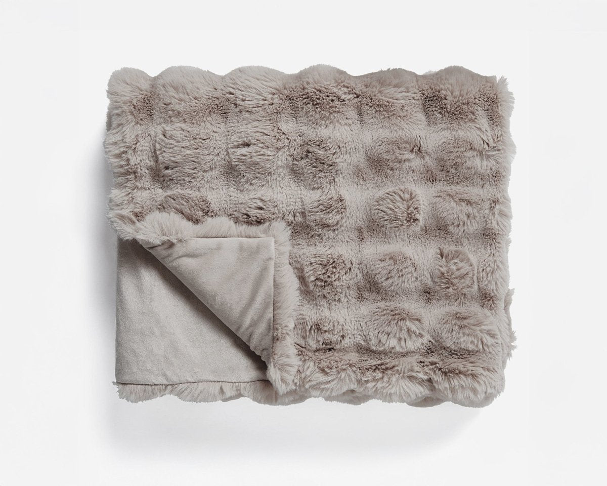 Pom Faux Fur Throw | Taupe/Rose | King - 240cm (W) x 200cm (L) - The Bedding & Blankets Store