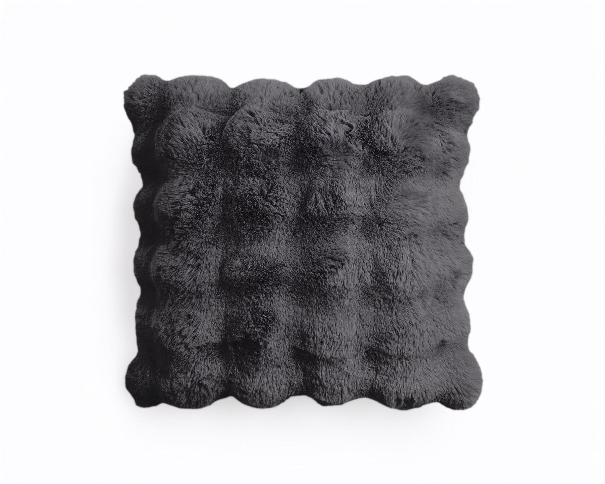 Pom Rabbit Fur Cushion | Anthracite Grey | 50cm x 50cm - The Bedding & Blankets Store