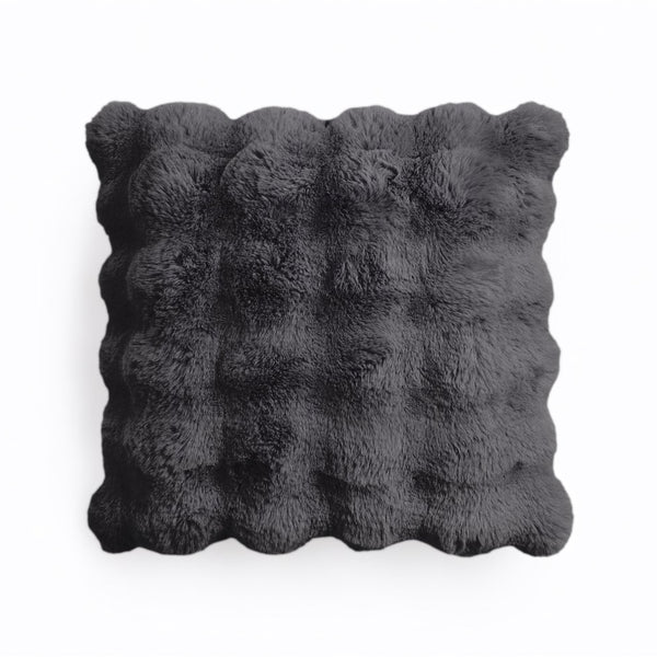 Pom Rabbit Fur Cushion | Anthracite Grey | 50cm x 50cm - The Bedding & Blankets Store