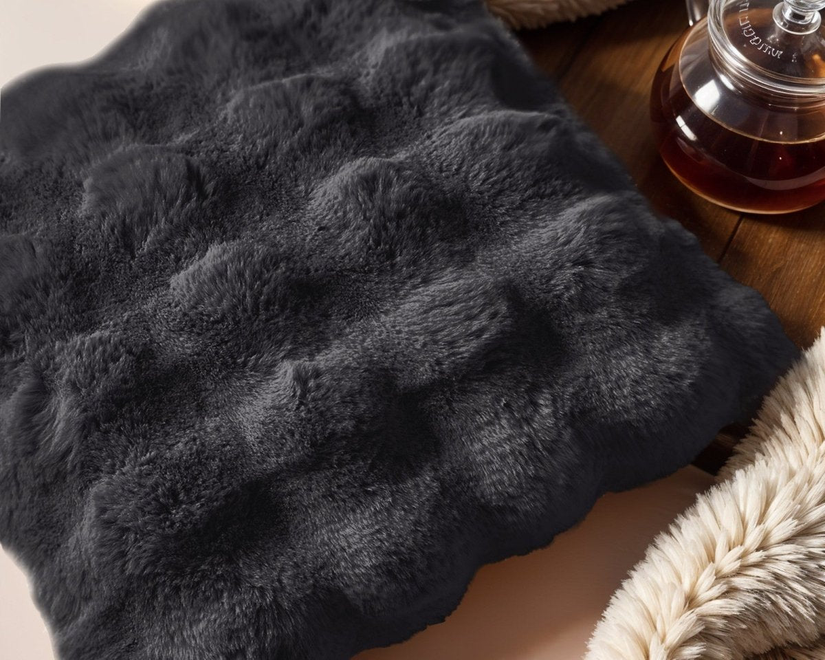 Pom Rabbit Fur Cushion | Anthracite Grey | 50cm x 50cm - The Bedding & Blankets Store