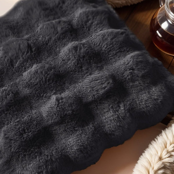 Pom Rabbit Fur Cushion | Anthracite Grey | 50cm x 50cm - The Bedding & Blankets Store