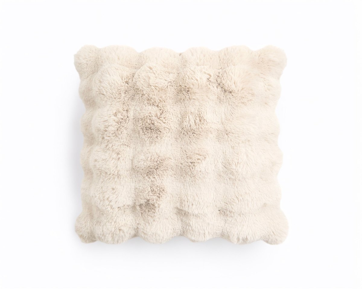 Pom Rabbit Fur Cushion | Beige | 50cm x 50cm - The Bedding & Blankets Store
