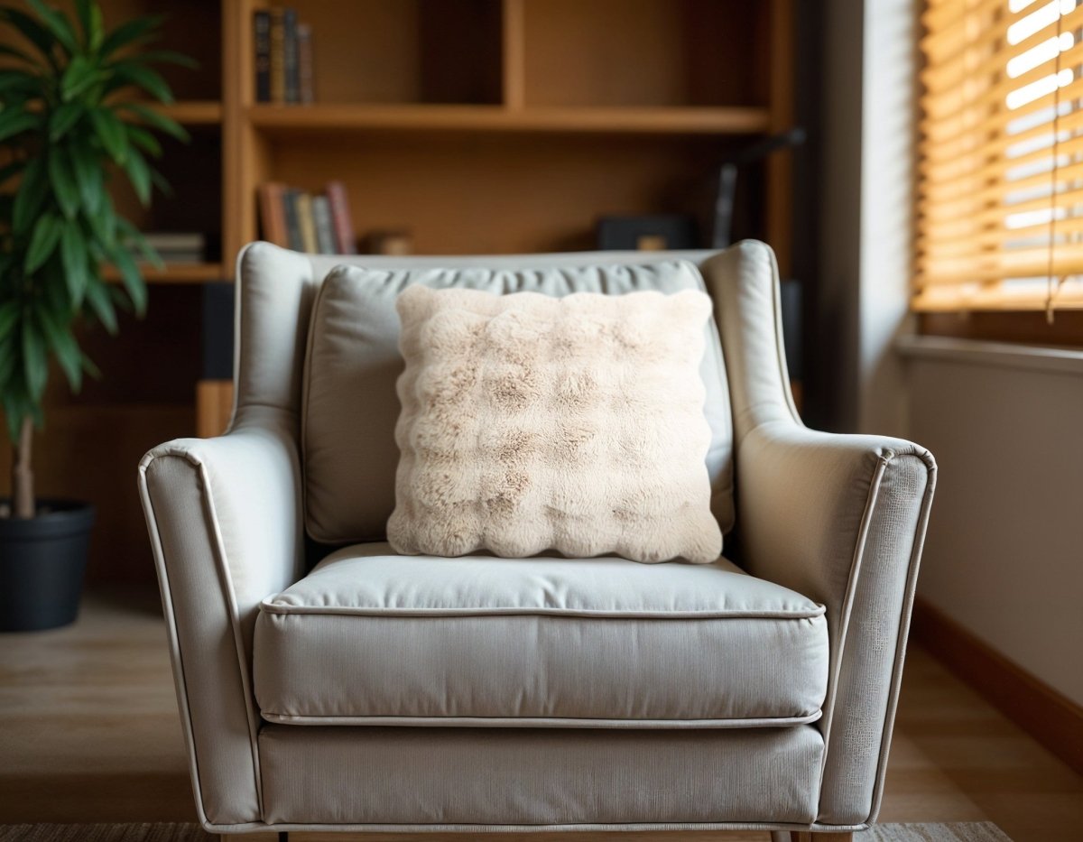 Pom Rabbit Fur Cushion | Beige | 50cm x 50cm - The Bedding & Blankets Store