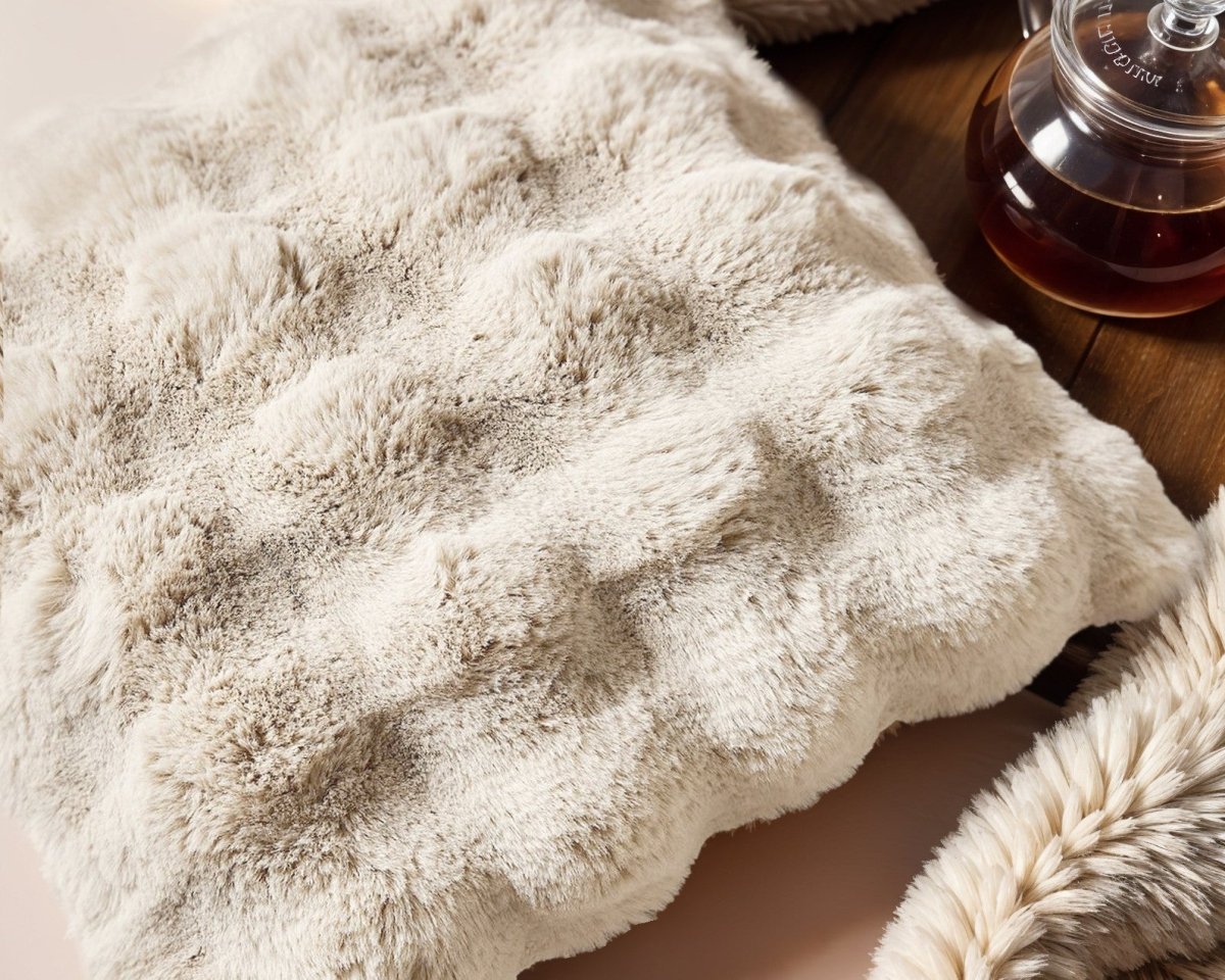 Pom Rabbit Fur Cushion | Beige | 50cm x 50cm - The Bedding & Blankets Store