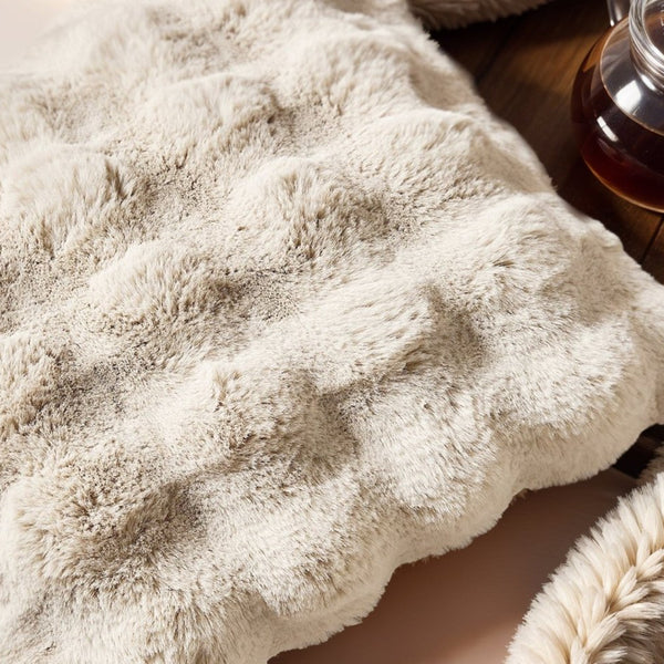 Pom Rabbit Fur Cushion | Beige | 50cm x 50cm - The Bedding & Blankets Store