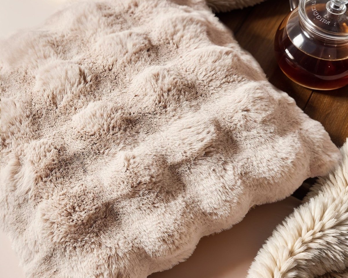 Pom Rabbit Fur Cushion | Sand | 50cm x 50cm - The Bedding & Blankets Store