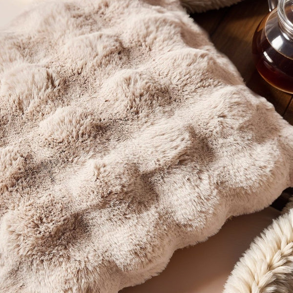 Pom Rabbit Fur Cushion | Sand | 50cm x 50cm - The Bedding & Blankets Store