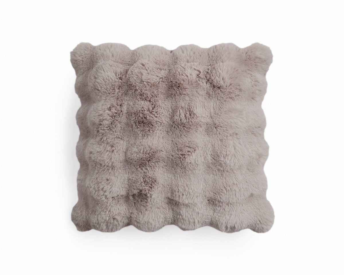 Pom Rabbit Fur Cushion | Taupe/Pink | 50cm x 50cm - The Bedding & Blankets Store