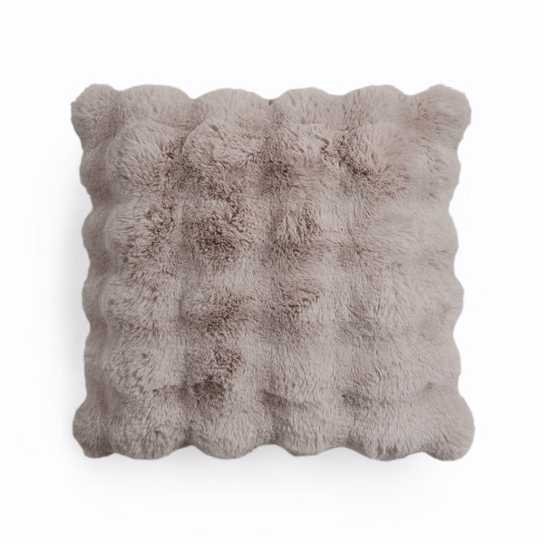 Pom Rabbit Fur Cushion | Taupe/Pink | 50cm x 50cm - The Bedding & Blankets Store