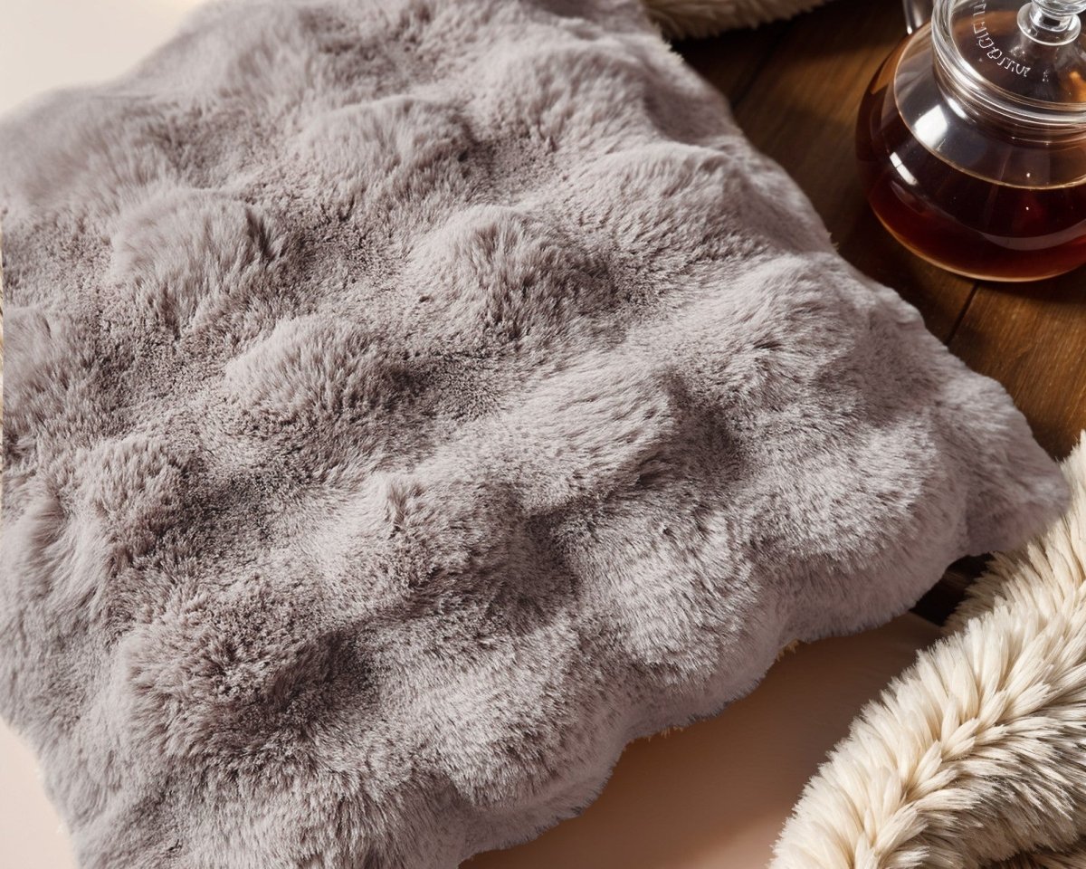 Pom Rabbit Fur Cushion | Taupe/Pink | 50cm x 50cm - The Bedding & Blankets Store