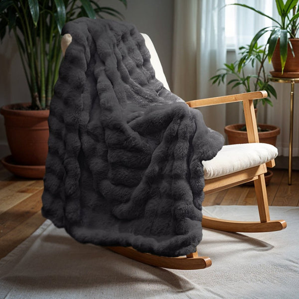 Pom Rabbit Fur Throw | Anthracite Grey | 150cm x 200cm - The Bedding & Blankets Store