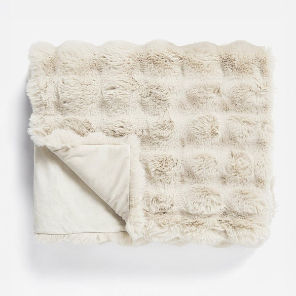 Pom Rabbit Fur Throw | Beige | 150cm x 200cm - The Bedding & Blankets Store