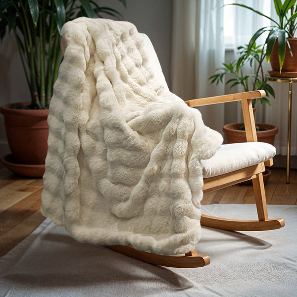 Pom Rabbit Fur Throw | Beige | 150cm x 200cm - The Bedding & Blankets Store