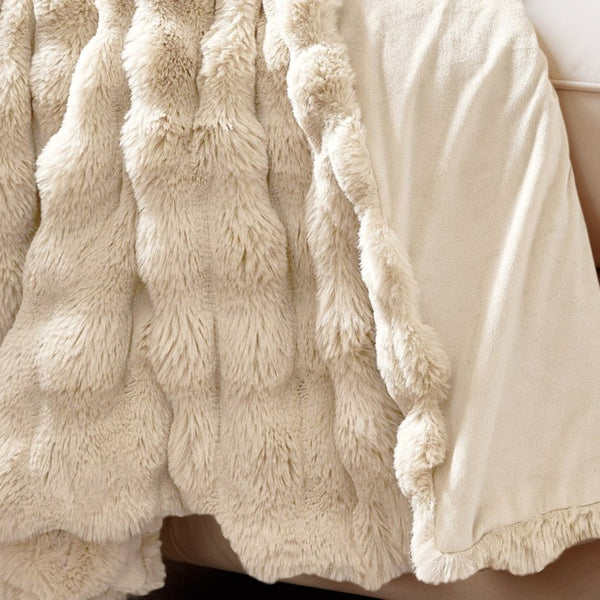Pom Rabbit Fur Throw | Sand | 150cm x 200cm - The Bedding & Blankets Store
