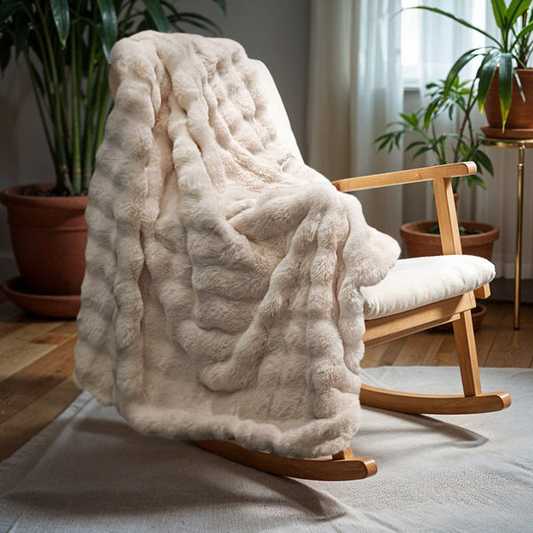 Pom Rabbit Fur Throw | Sand | 150cm x 200cm - The Bedding & Blankets Store