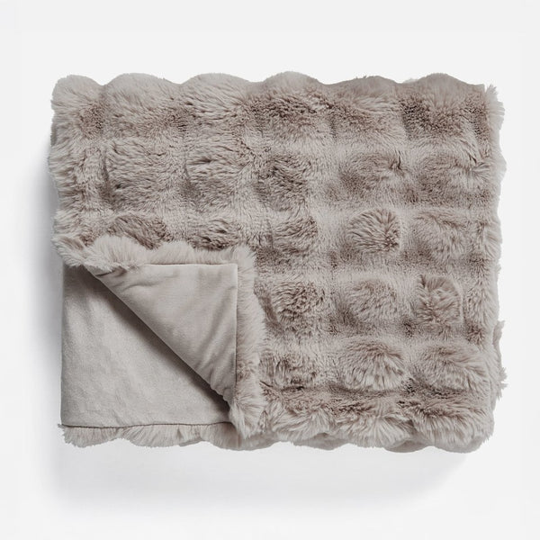 Pom Rabbit Fur Throw | Taupe/Pink | 150cm x 200cm - The Bedding & Blankets Store