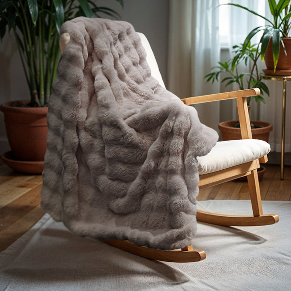 Pom Rabbit Fur Throw | Taupe/Pink | 150cm x 200cm - The Bedding & Blankets Store