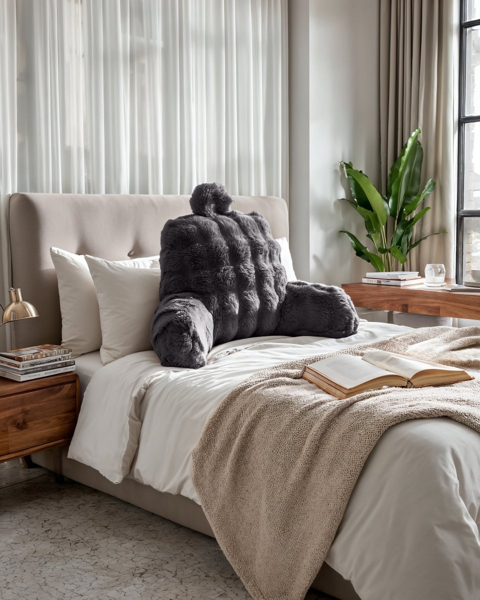 Pompom Bedrest Pillow | Anthracite | 34 x 50cm - The Bedding & Blankets Store