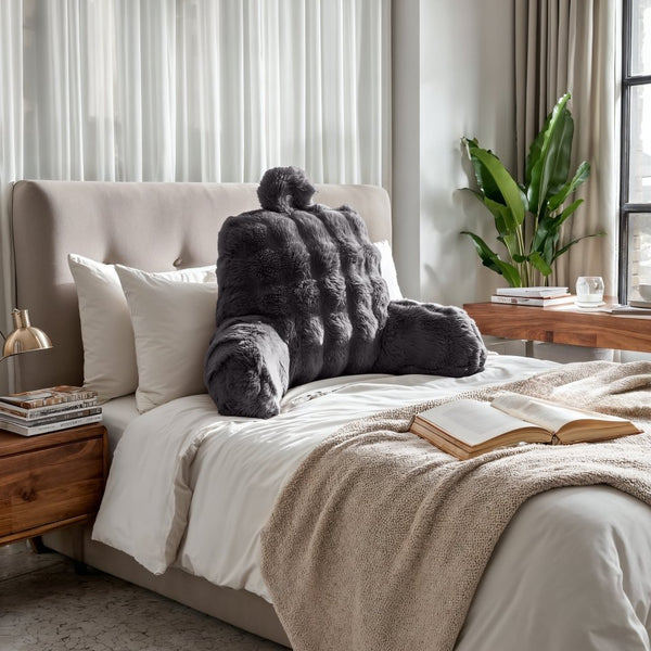 Pompom Bedrest Pillow | Anthracite | 34 x 50cm - The Bedding & Blankets Store