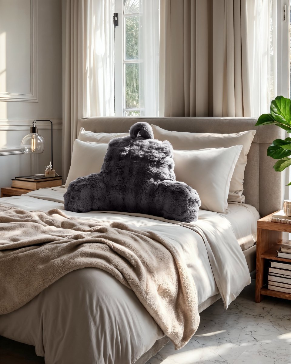 Pompom Bedrest Pillow | Anthracite | 34 x 50cm - The Bedding & Blankets Store