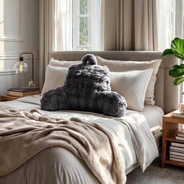 Pompom Bedrest Pillow | Anthracite | 34 x 50cm - The Bedding & Blankets Store