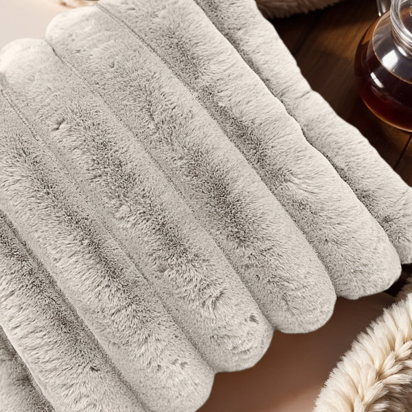 Rib Faux Fur Cushion | Ecru | 50 x 50cm - The Bedding & Blankets Store