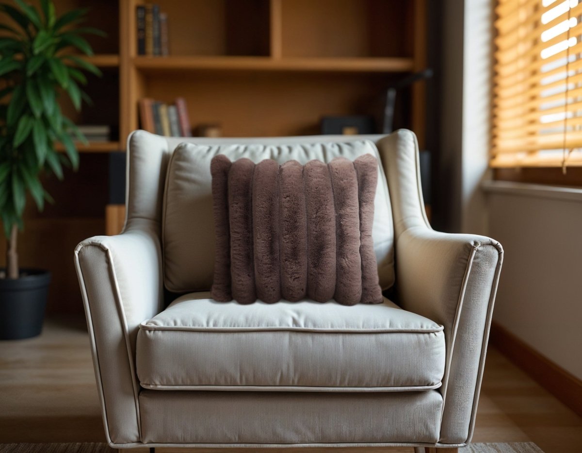 Rib Faux Fur Cushion | Taupe | 50 x 50cm - The Bedding & Blankets Store