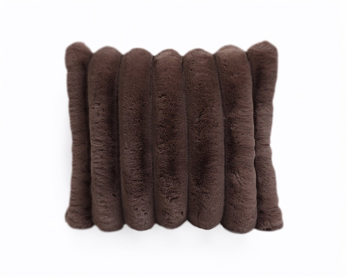 Rib Faux Fur Cushion | Taupe | 50 x 50cm - The Bedding & Blankets Store