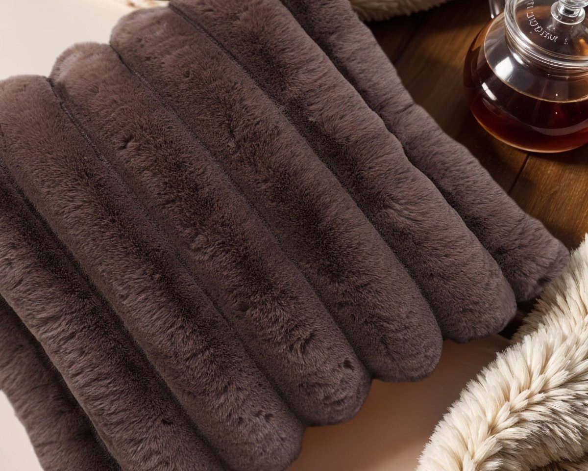 Rib Faux Fur Cushion | Taupe | 50 x 50cm - The Bedding & Blankets Store