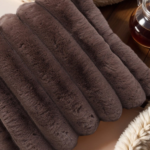 Rib Faux Fur Cushion | Taupe | 50 x 50cm - The Bedding & Blankets Store