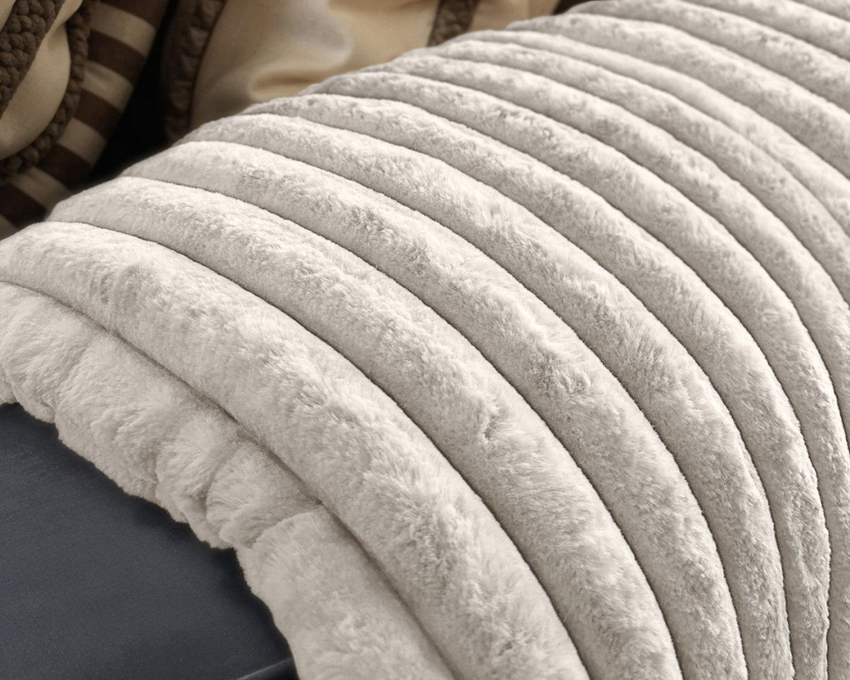 Rib Faux Fur Throw | Ecru | King - 240cm (W) x 200cm (L) - The Bedding & Blankets Store