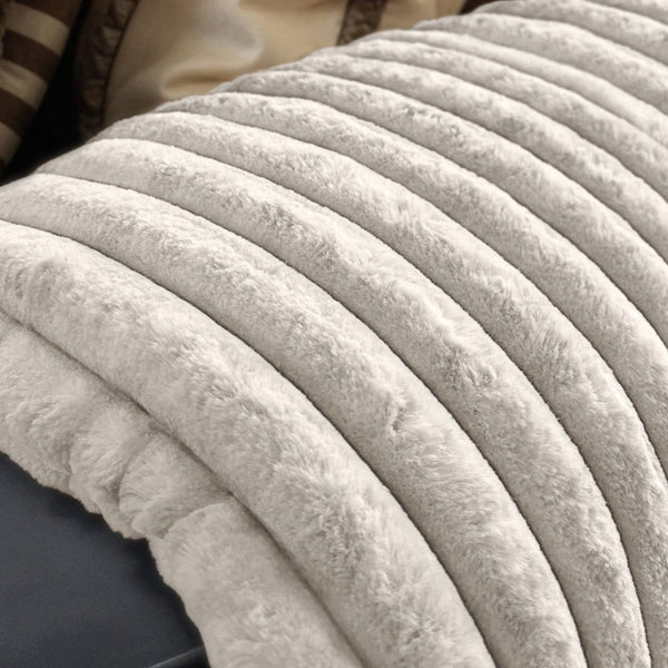 Rib Faux Fur Throw | Ecru | King - 240cm (W) x 200cm (L) - The Bedding & Blankets Store