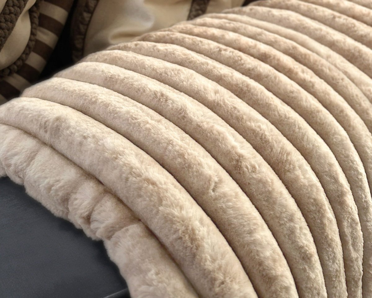 Rib Faux Fur Throw | Sand | King - 240cm (W) x 200cm (L) - The Bedding & Blankets Store