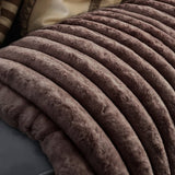 Rib Faux Fur Throw | Taupe | King - 240cm (W) x 200cm (L) - The Bedding & Blankets Store