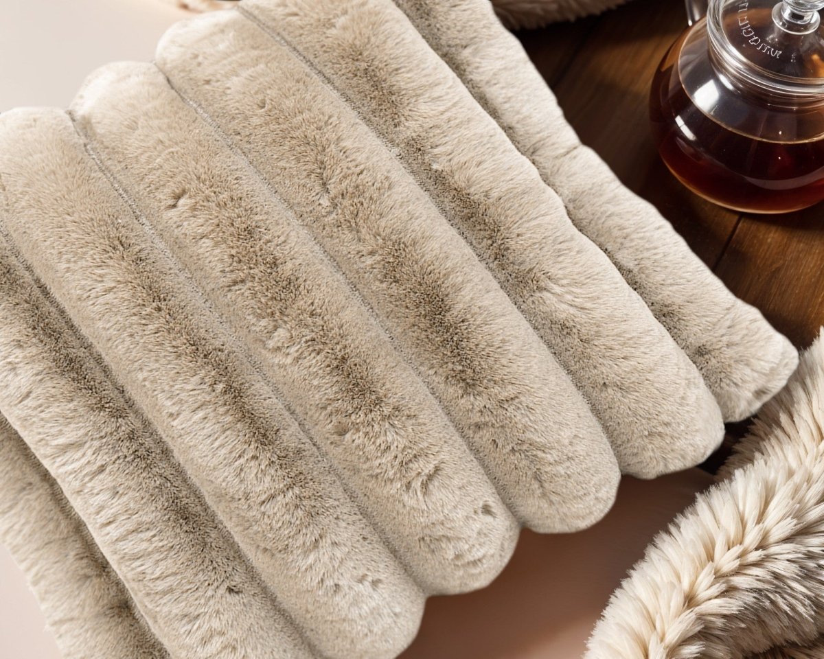 Ribbed Rabbit Fur Cushion | Sand | 50cm x 50cm - The Bedding & Blankets Store