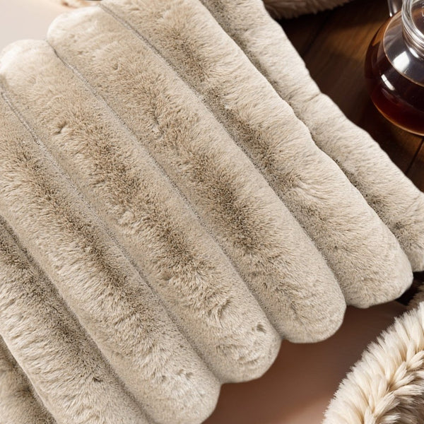 Ribbed Rabbit Fur Cushion | Sand | 50cm x 50cm - The Bedding & Blankets Store