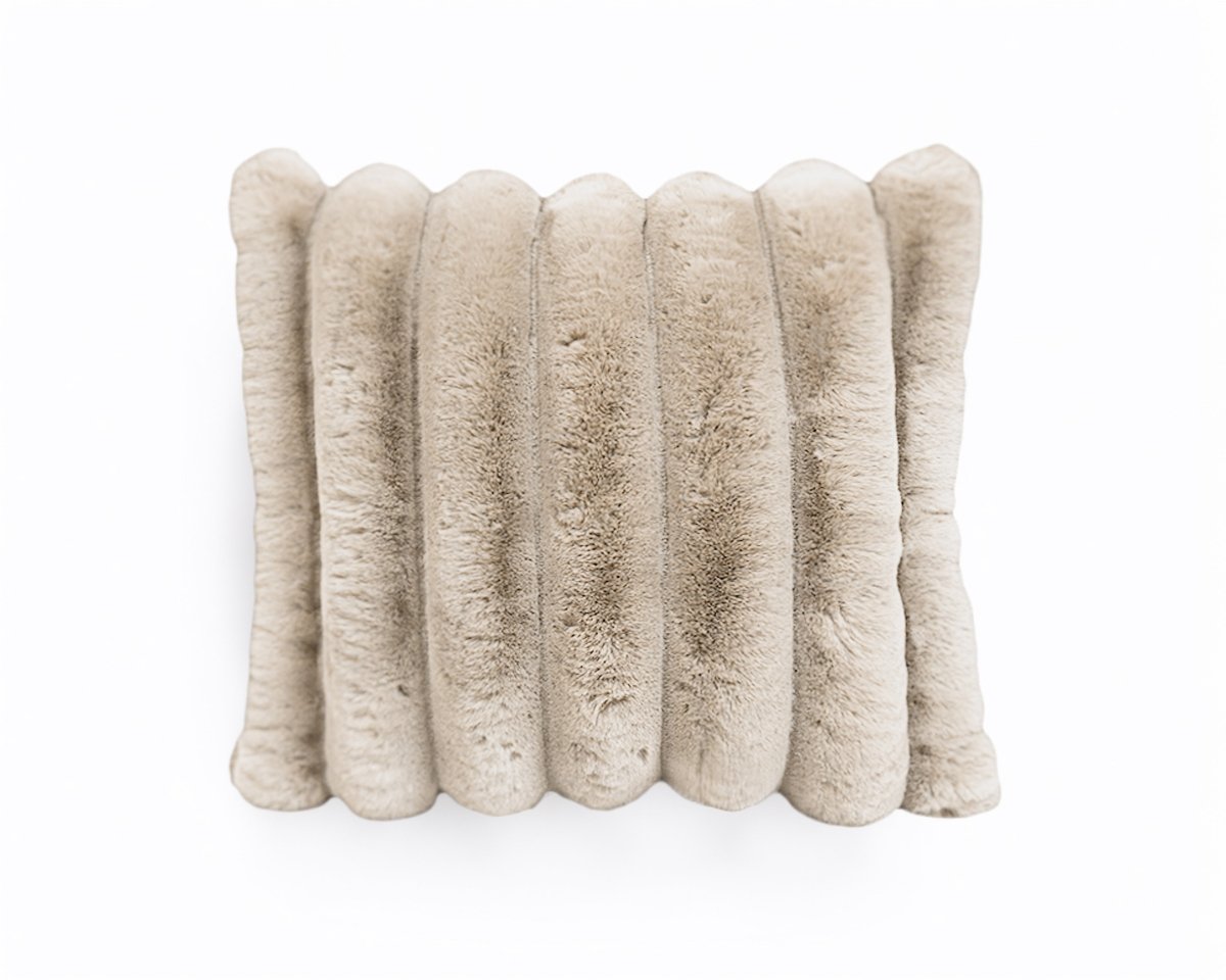 Ribbed Rabbit Fur Cushion | Sand | 50cm x 50cm - The Bedding & Blankets Store