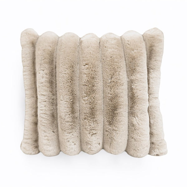 Ribbed Rabbit Fur Cushion | Sand | 50cm x 50cm - The Bedding & Blankets Store