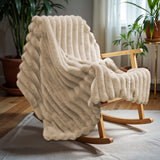 Ribbed Rabbit Fur Throw | Sand | 150cm x 200cm - The Bedding & Blankets Store