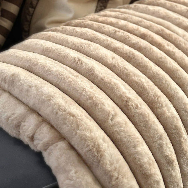 Ribbed Rabbit Fur Throw | Sand | 150cm x 200cm - The Bedding & Blankets Store