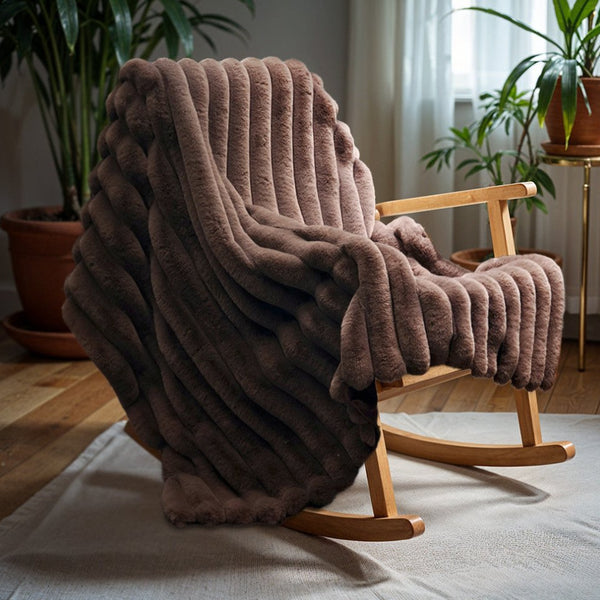Ribbed Rabbit Fur Throw | Taupe/Grey | 150cm x 200cm - The Bedding & Blankets Store