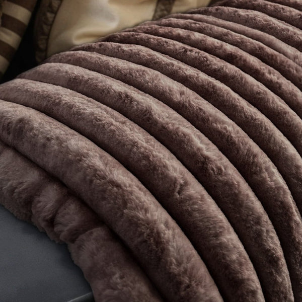 Ribbed Rabbit Fur Throw | Taupe/Grey | 150cm x 200cm - The Bedding & Blankets Store