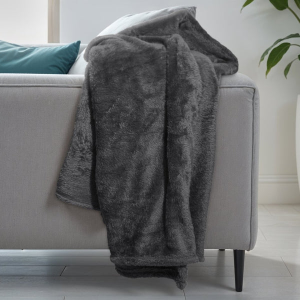 Teddy Fleece Throw | Anthracite Grey | 150cm x 200cm - The Bedding & Blankets Store
