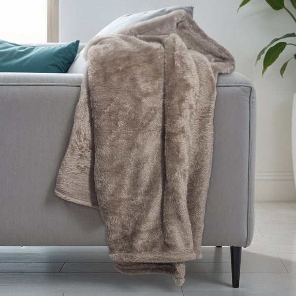 Teddy Fleece Throw | Deep Taupe | 150cm x 200cm - The Bedding & Blankets Store