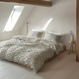 100% Brushed Cotton Duvet Cover Set Chevron | Beige/Sand | King - 240cm (W) x 200cm (L) - The Bedding & Blankets Store