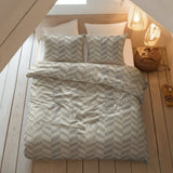 100% Brushed Cotton Duvet Cover Set Chevron | Beige/Sand | King - 240cm (W) x 200cm (L) - The Bedding & Blankets Store